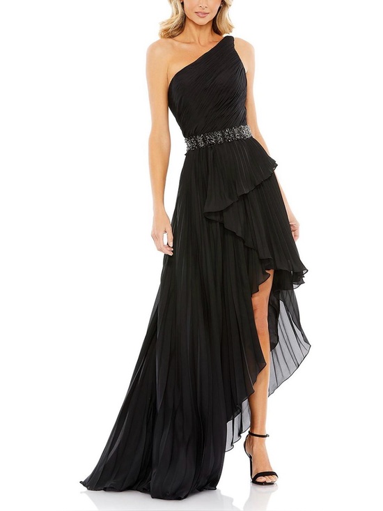 Mac Duggal Dresses & Skirts - Mac Duggal Black One Shoulder Chiffon Gown Beaded Waist Formal Dress Size 6